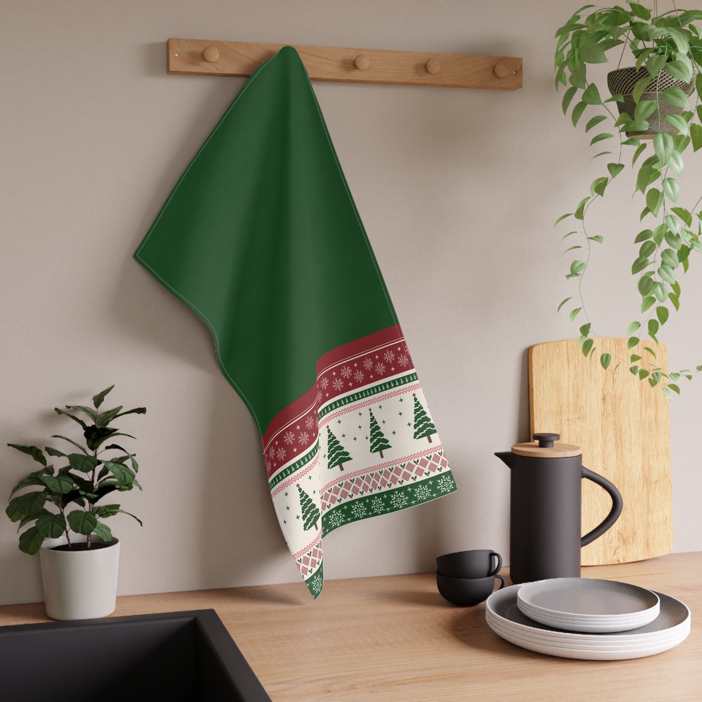 Christmas Trees Green Tea Towel - 18" x 30", 100% Cotton Twill - Christmas Kitchen Towels, Cotton Holiday Kitchen Towels, Christmas Tea Towel, Gift for Christmas - Priced per towel