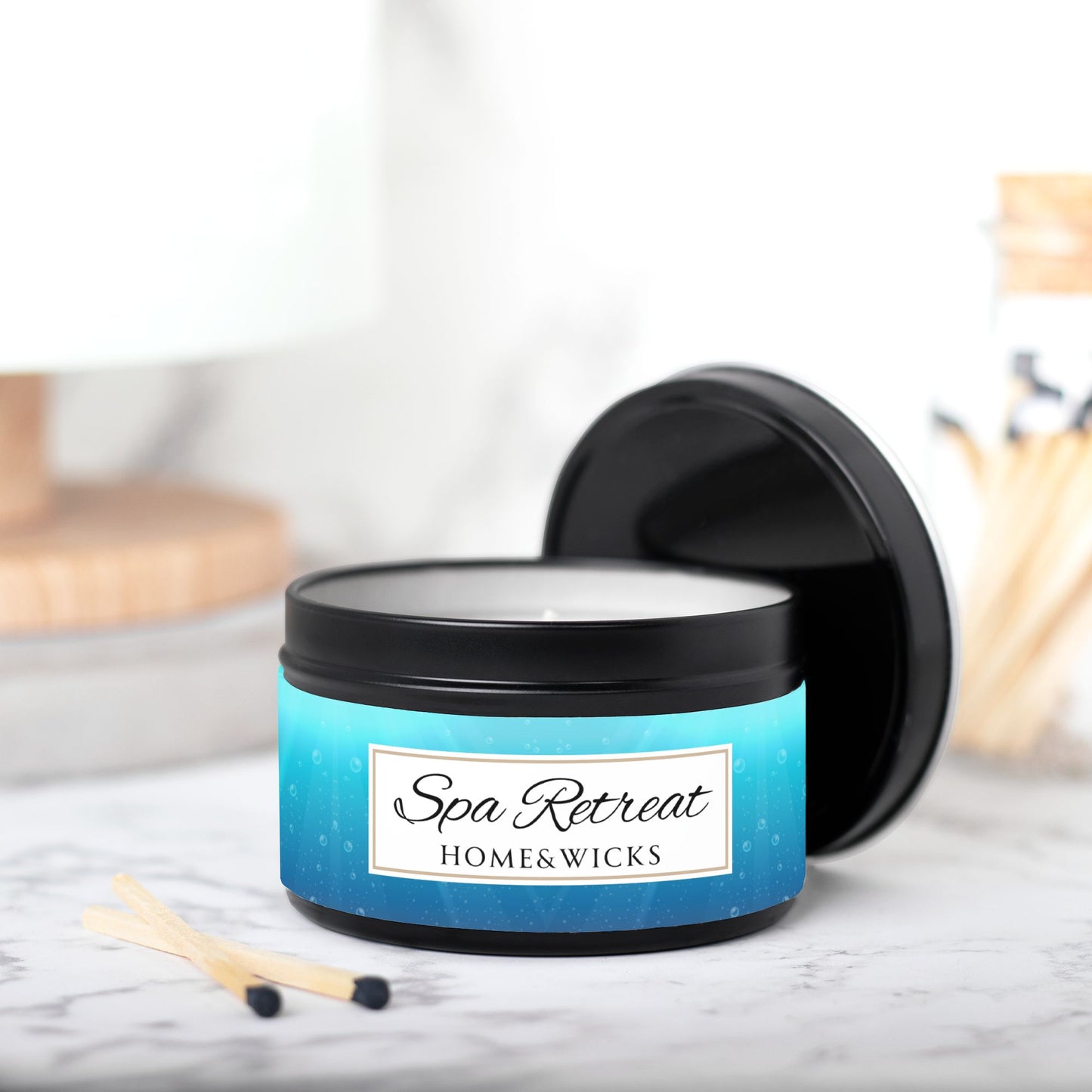 Spa Retreat Coconut Soy Wax Candle, 8 oz. Black Tin Jar with Lid - Spa Scented Candle, Relaxation Candle, Aromatherapy