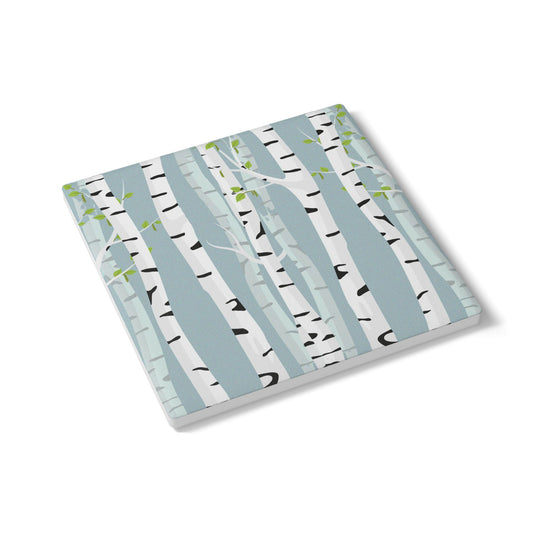 White Birch - Ceramic Tile Coaster, Cork Backed - Round or Square Size Choices,  Perfect for Home Decor & Gifts - Priced per coaster