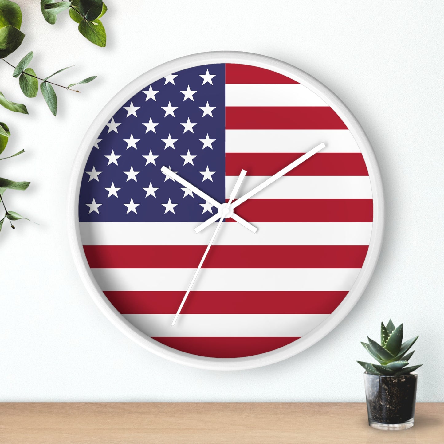 American Flag Wall Clock - Select from Black, White or Natural Wood Frame Color - Patriotic Design, Home Decor, USA Pride, Independence Day, Gifts for Him/Her, Office Decor