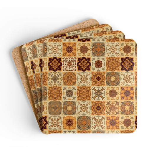Fall Flowers Mosaic Coasters, Set of 4, Thanksgiving Coasters, Fall Table Decor, Coaster Gift Set, Cork Backed Coasters, Autumn Home Decor, Vintage Style Drink Coasters