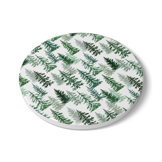 Fraser Fir - Ceramic Tile Coaster, Cork Backed - Round or Square Size Choices, Perfect for Christmas / Winter Home Decor & Holiday Gifts - Priced per coaster