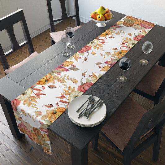 Pumpkins Table Runner - 16" x 72" or 16" x 90" Sizes, Fall Decor Table Runner, Thanksgiving Table Runner, Halloween Table Runner, Fall Home Decor - Cotton Twill or Polyester material choices