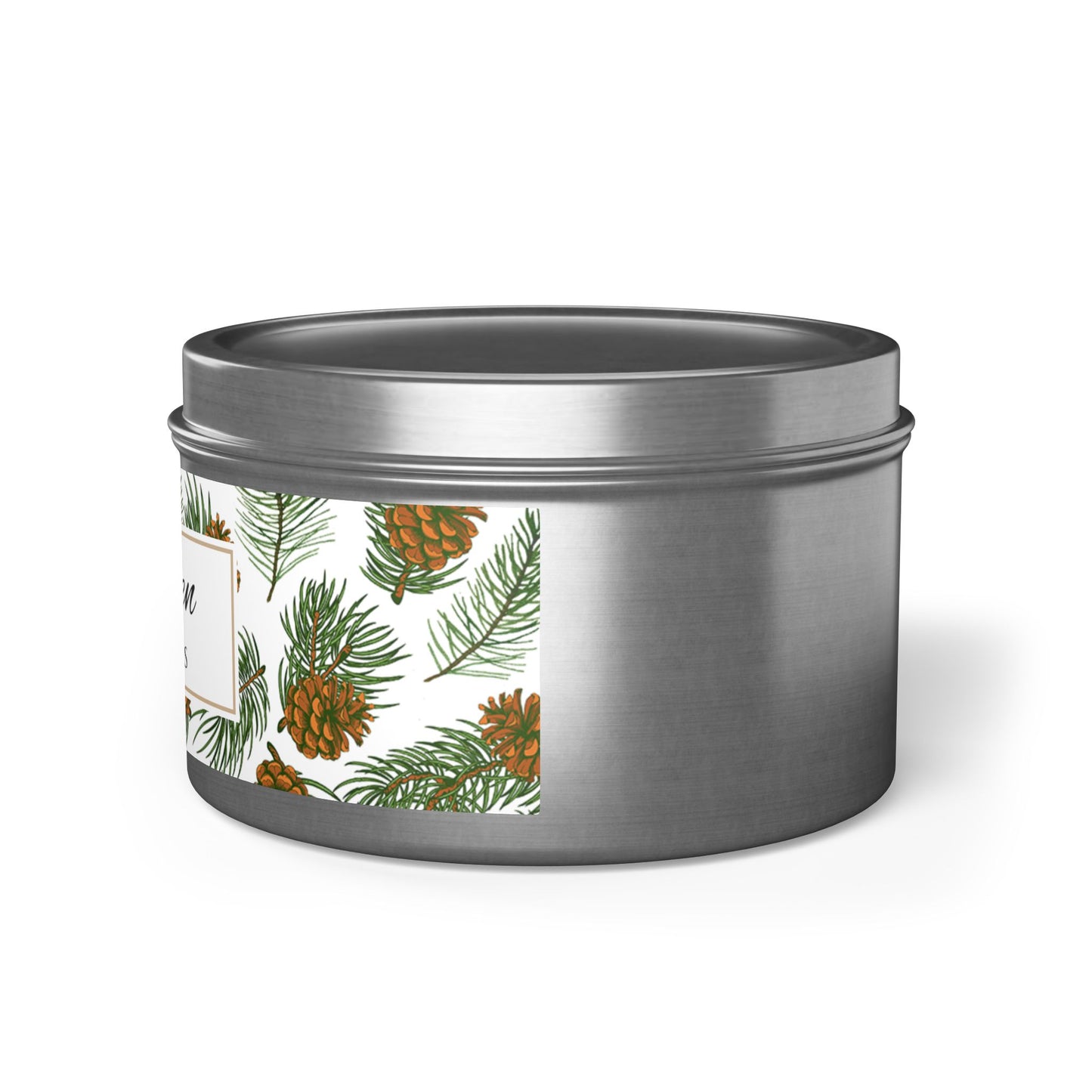 Evergreen Scented Coconut Soy Wax Candle, 8 oz. Silver Tin Jar with Lid - Winter Home Decor, Seasonal Candles for Holiday Celebrations, Christmas Candles