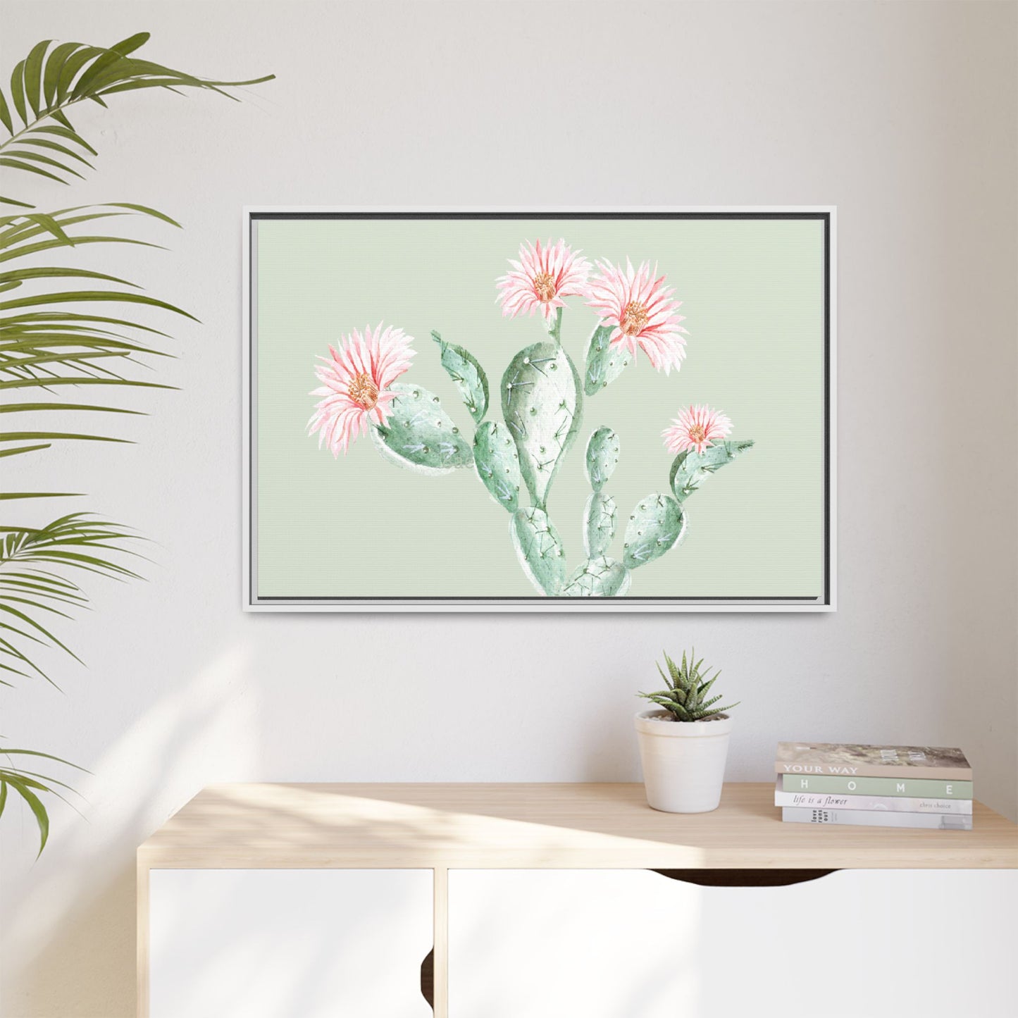 Cactus Flower Framed Matte Canvas Art - Multiple Frame Colors & Size Options