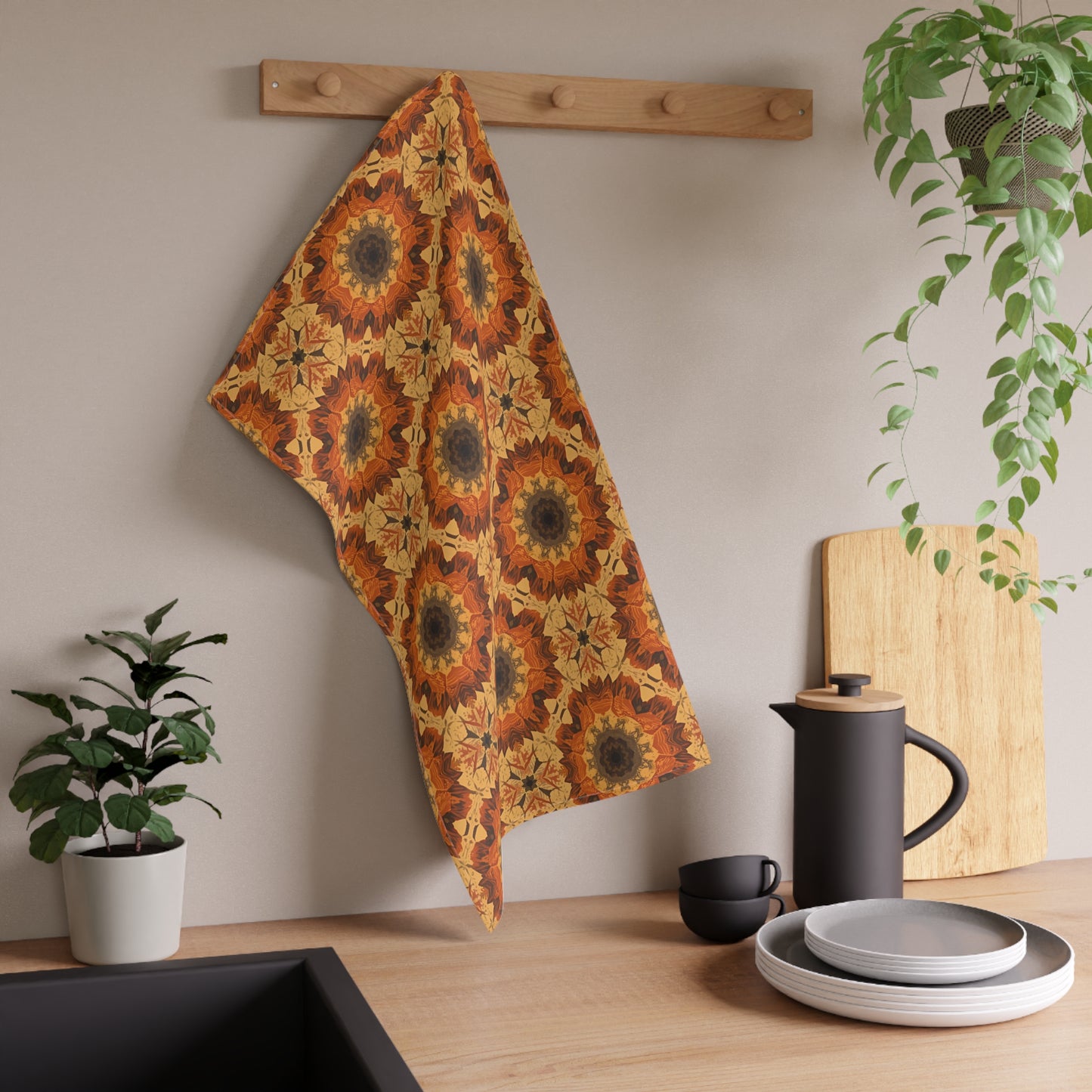 Retro Fall Flowers Tea Towels, 18" x 30", 100% Cotton Twill Kitchen Towels - Fall Autumn Tea Towels, Retro Boho Kitchen Tea Towel, Cotton Fall Kitchen Towels, Thanksgiving Halloween Tea Towel, Gift for Housewarming - Priced per towel