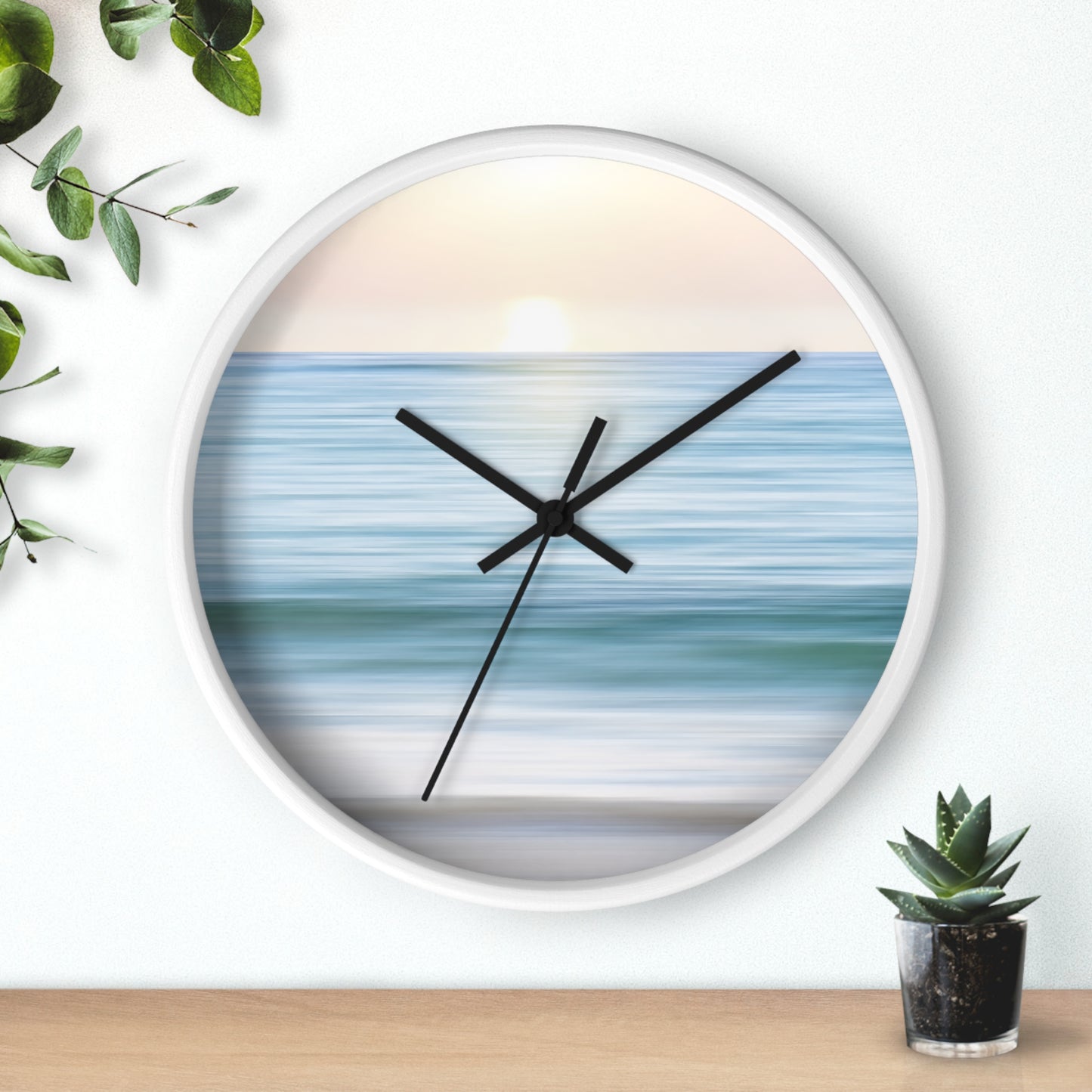 Coastal Cottage Sunset Wall Clock - Select from Black, White or Natural Wood Color