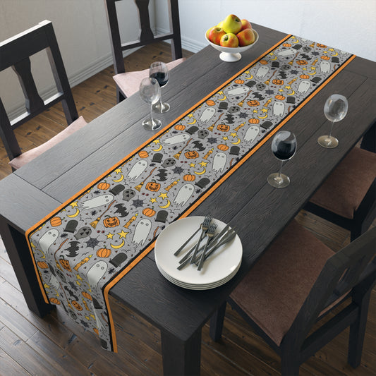 Halloween Fun Table Runner - 16" x 72" or 16" x 90" Size Options - Halloween Table Runner, Halloween Design Table Setting, Halloween Party Decor - Cotton Twill or Polyester choices