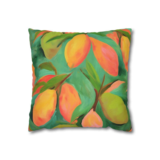 Mangoes Printed Square Pillow Cover (no insert) -  Multiple Sizes (14"x14", 16"x16", 18"x18", 20"x20"), Includes zipper closure