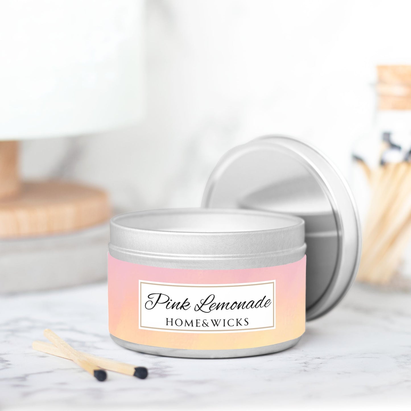 Pink Lemonade Scented Coconut Soy Wax Candle, 8 oz. Silver Tin Jar with Lid - Fruity Scented Candle, Gourmand Candle, Summer Decor