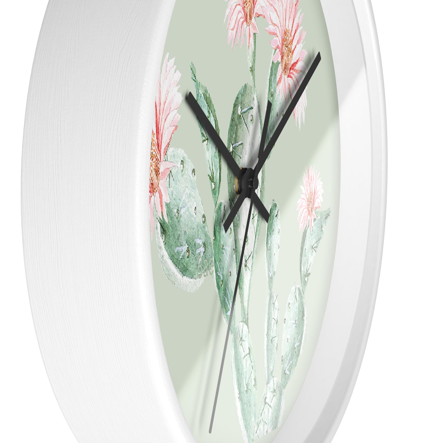 Cactus Flower Wall Clock - Select from Black, White or Natural Wood Color
