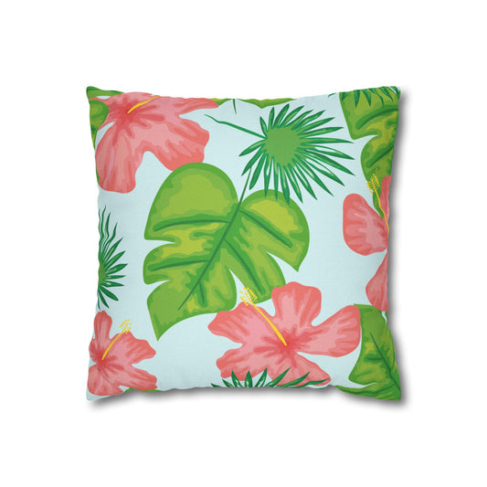 Tropical Island  Printed Square Pillow Cover (no insert) -  Multiple Sizes (14"x14", 16"x16", 18"x18", 20"x20"), Includes zipper closure