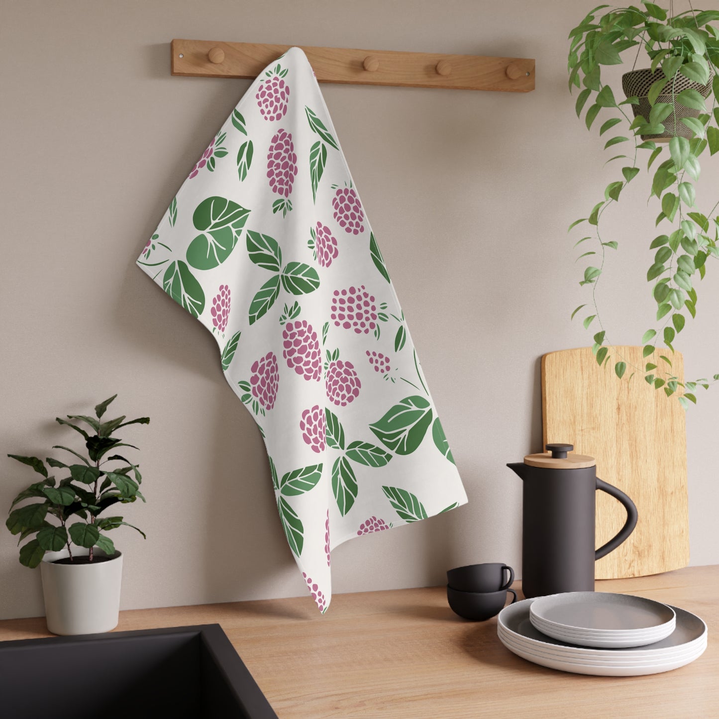 Pink Berry Printed Tea Towels - 100% Cotton Twill, 18" x 30"