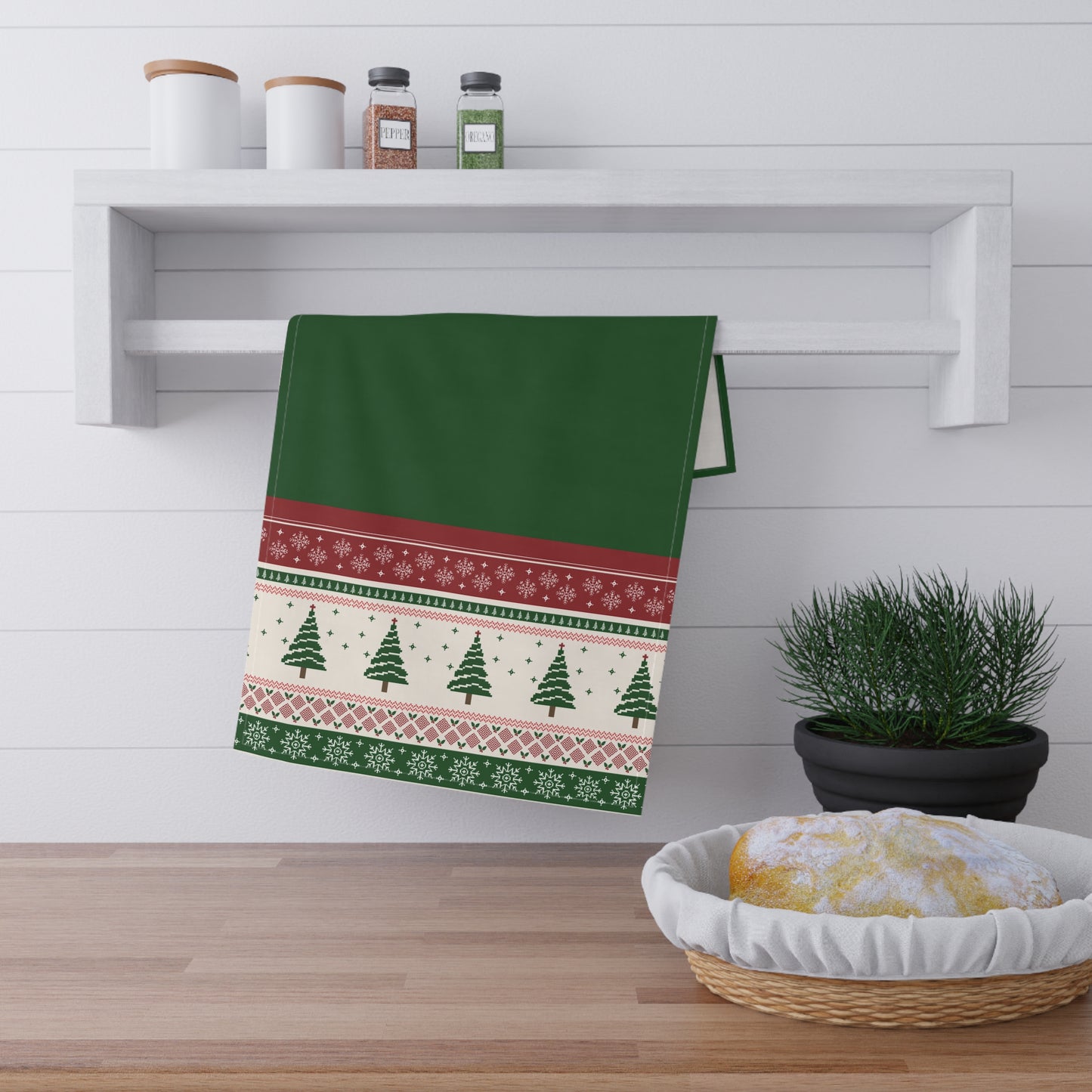 Christmas Trees Green Tea Towel - 18" x 30", 100% Cotton Twill - Christmas Kitchen Towels, Cotton Holiday Kitchen Towels, Christmas Tea Towel, Gift for Christmas - Priced per towel