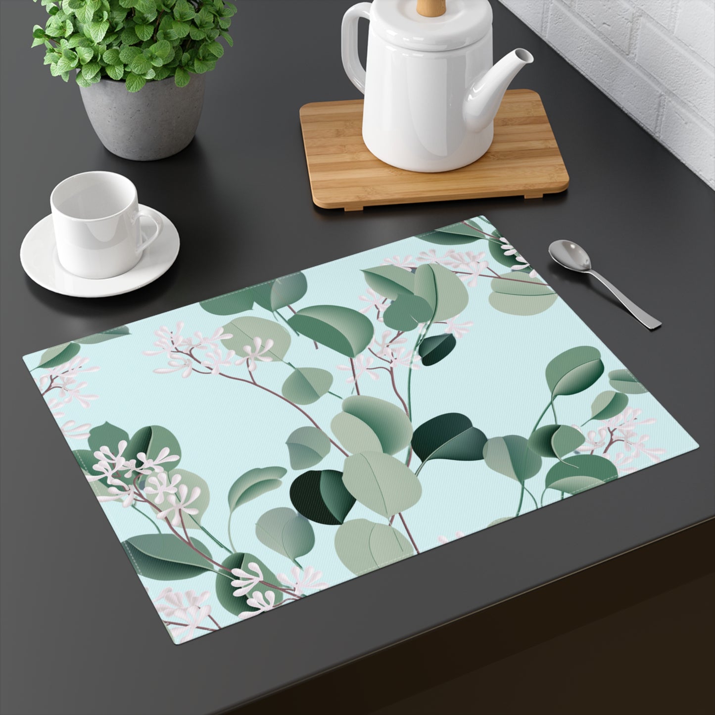 Spa Day Placemat, 18" × 14" Cotton Twill - 1 count - Botanical Eucalyptus Design, Housewarming Gift, Kitchen and Dining