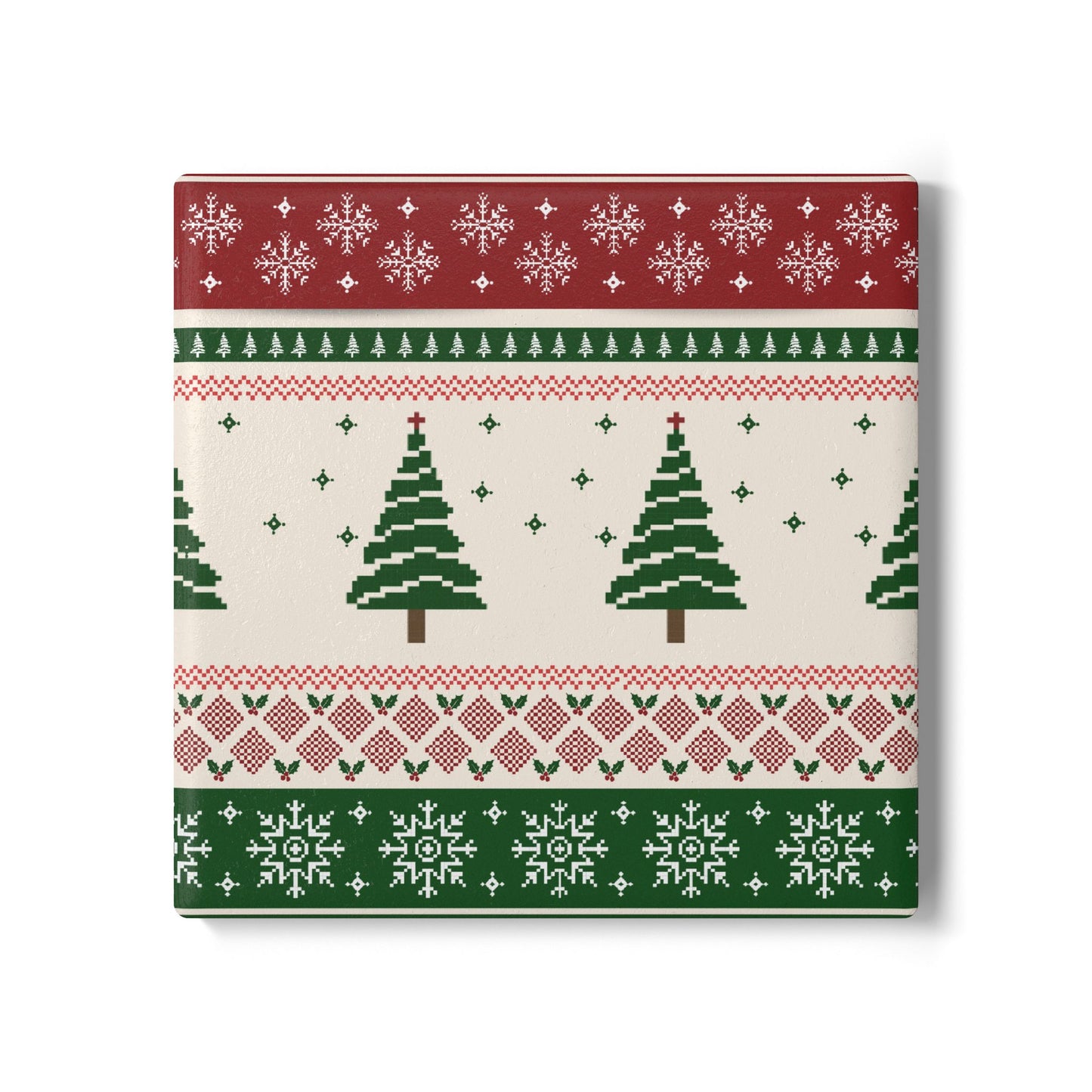 Christmas Trees - Ceramic Tile Coaster, Cork Backed - Round or Square Size Choices, Perfect for Christmas / Winter Home Decor & Holiday Gifts - Priced per coaster