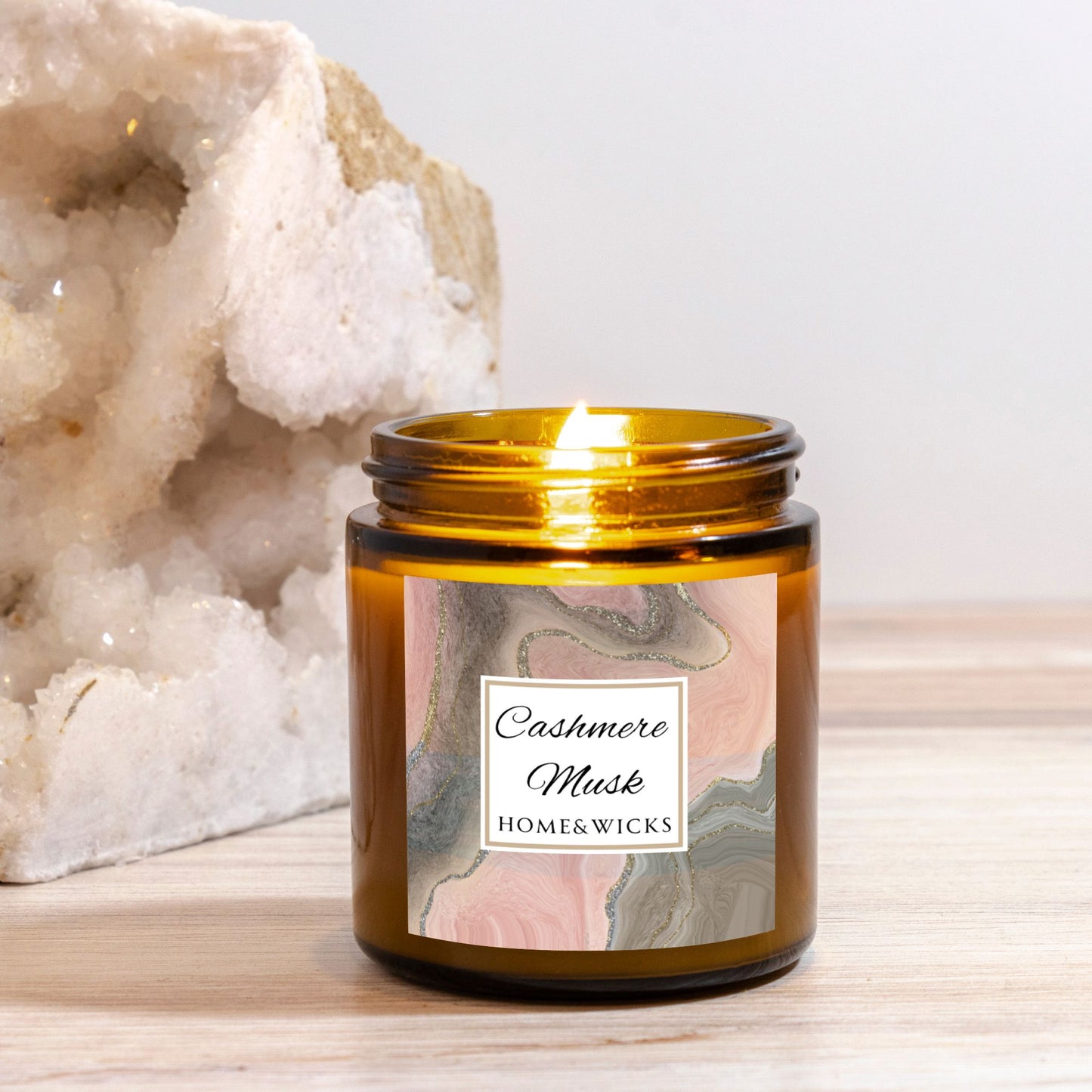 Cashmere Musk Coconut Apricot Wax Candle, 4 oz Amber Jar with Gold Lid, Cotton Wick - Luxe Scented Candle, Calming Aroma, Musk Floral Candle