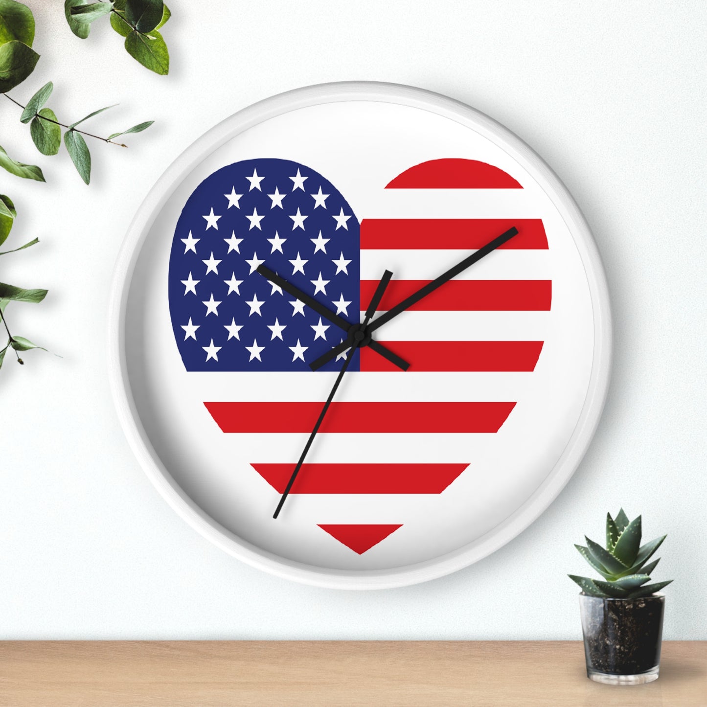 American Flag Heart - Select from Black, White or Natural Wood Color - Patriotic Heart Wall Clock | USA Love Home Decor, American Flag Clock, Gift for Veterans, Independence Day Celebration, Rustic Wall Art
