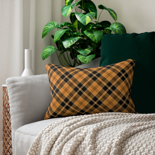Halloween Plaid Lumbar Pillow, Fall Home Decor, Halloween Living Room Accent, Thanksgiving Gift, Autumn Fall Throw Pillow, Black & Orange Halloween Decorative Pillow - Price for 1 pillow