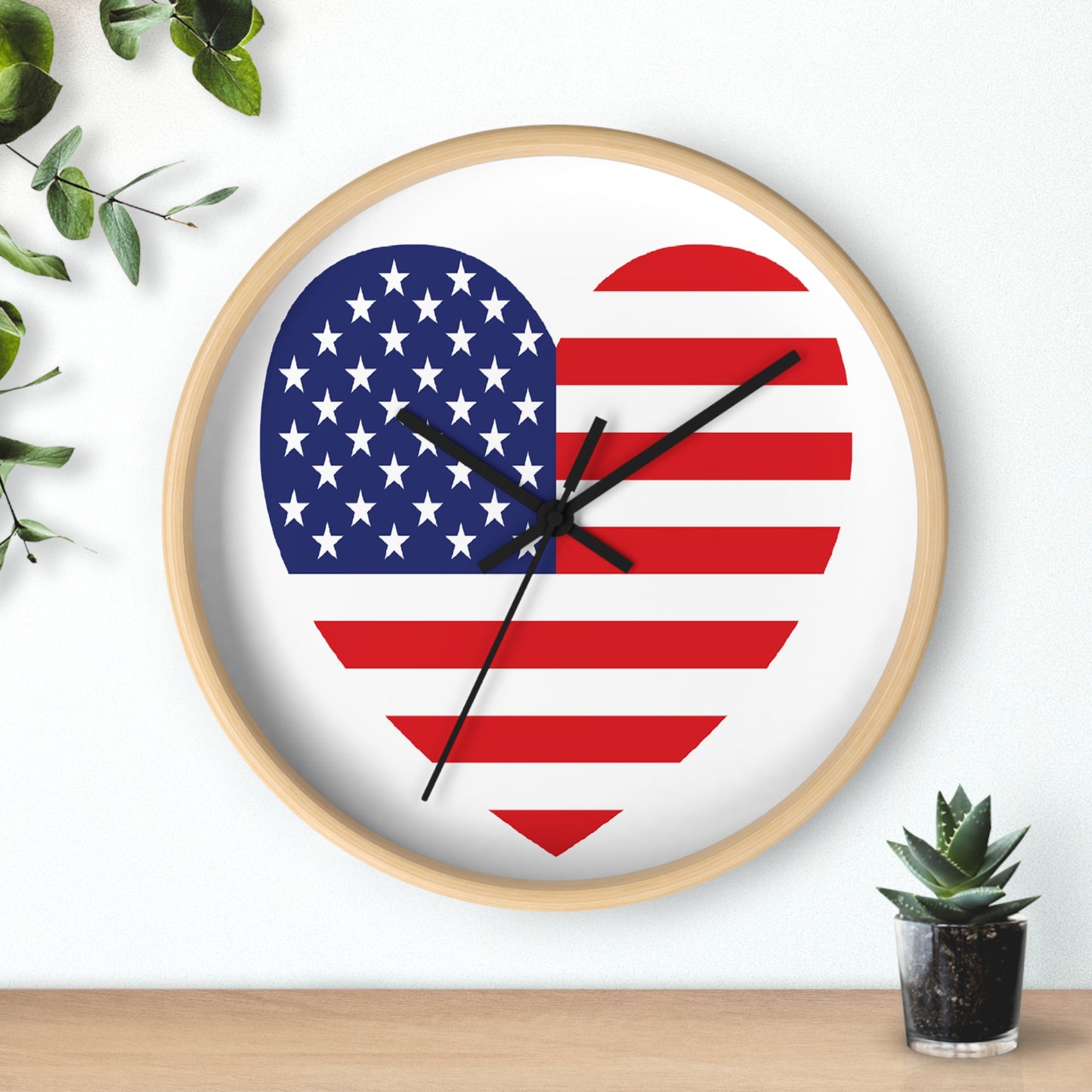American Flag Heart - Select from Black, White or Natural Wood Color - Patriotic Heart Wall Clock | USA Love Home Decor, American Flag Clock, Gift for Veterans, Independence Day Celebration, Rustic Wall Art