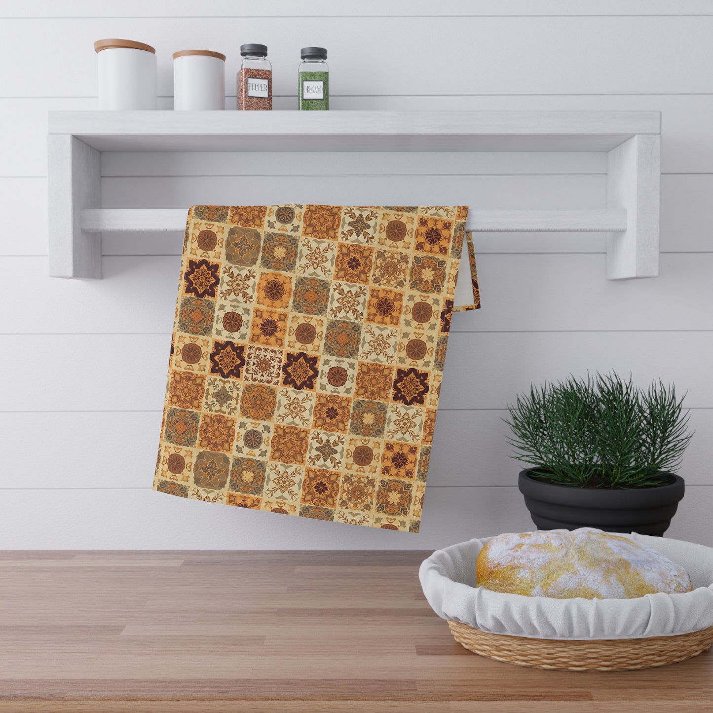 Fall Flowers Mosaic Tea Towel - 18" x 30", 100% Cotton Twill Kitchen Towels - Fall Autumn Tea Towels, Bohemian Kitchen Tea Towel, Cotton Fall Kitchen Towels, Thanksgiving Tea Towel, Gift for Housewarming, - Priced per towel