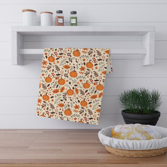 Fall Leaves & Pumpkins Tea Towels - 18" x 30", 100% Cotton Twill - Fall Autumn Kitchen Towels, Cotton Pumpkin Kitchen Towels, Thanksgiving Tea Towel, Gift for Housewarming, Halloween Kitchen Towel - Priced per towel