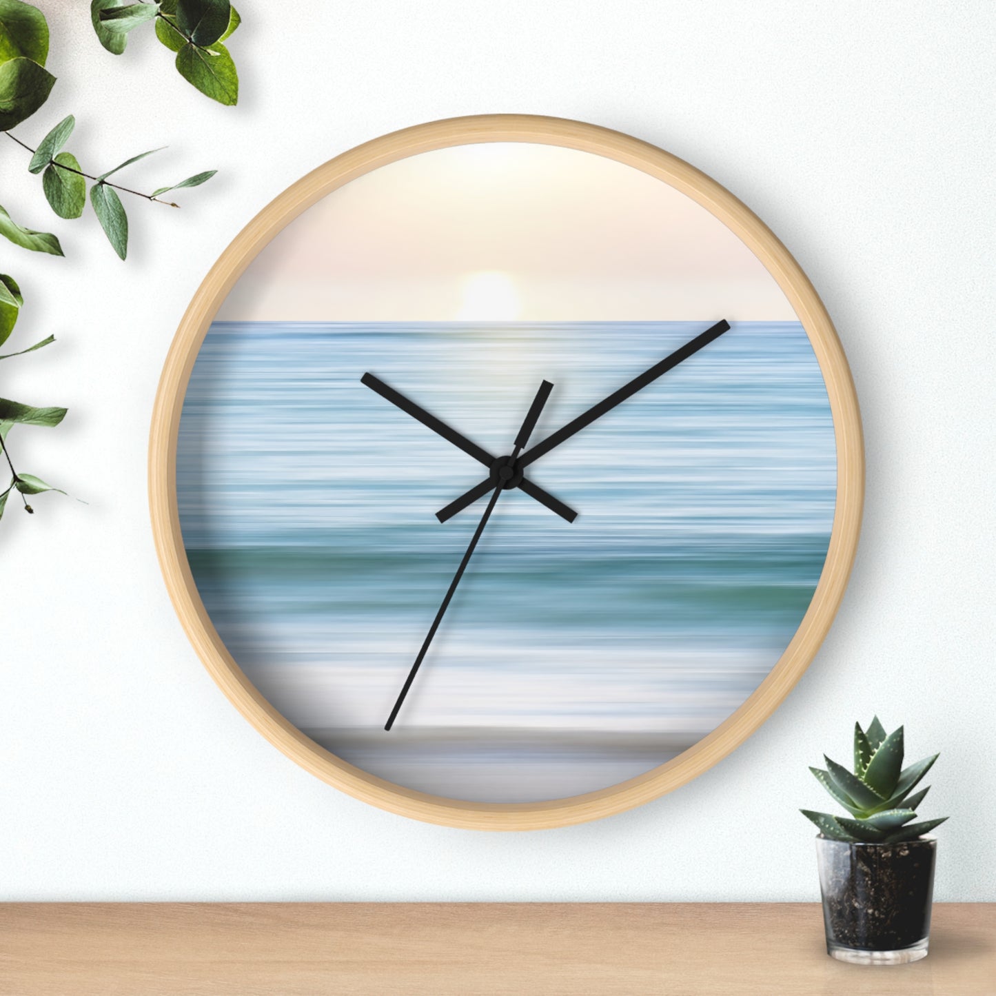 Coastal Cottage Sunset Wall Clock - Select from Black, White or Natural Wood Color