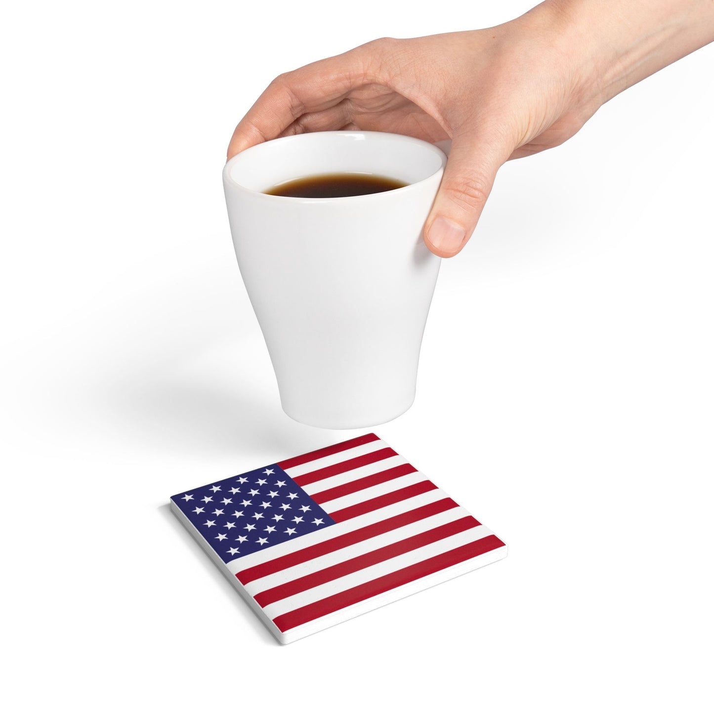 American Flag - Ceramic Tile Coaster, Patriotic Home Decor, Drink Coasters for Independence Day, Gift for Patriots, American Flag Coaster - Priced per coaster