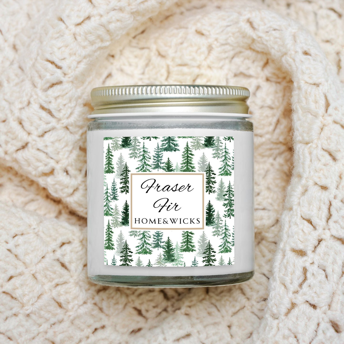 Fraser Fir Scented 4 oz. Coconut Apricot Wax Candle, Clear Jar with Gold Lid, Cotton Wick -  Christmas Candle, Holiday Decor, Winter Candle