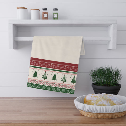 Christmas Trees Beige Tea Towel - 18" x 30", 100% Cotton Twill - Christmas Kitchen Towels, Cotton Holiday Kitchen Towels, Christmas Tea Towel, Gift for Christmas - Priced per towel
