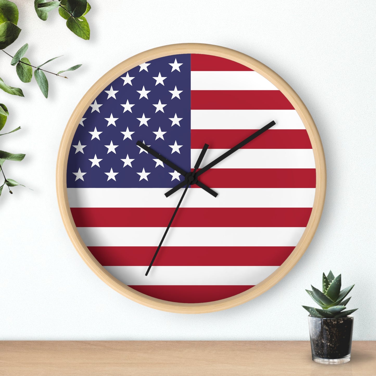 American Flag Wall Clock - Select from Black, White or Natural Wood Frame Color - Patriotic Design, Home Decor, USA Pride, Independence Day, Gifts for Him/Her, Office Decor