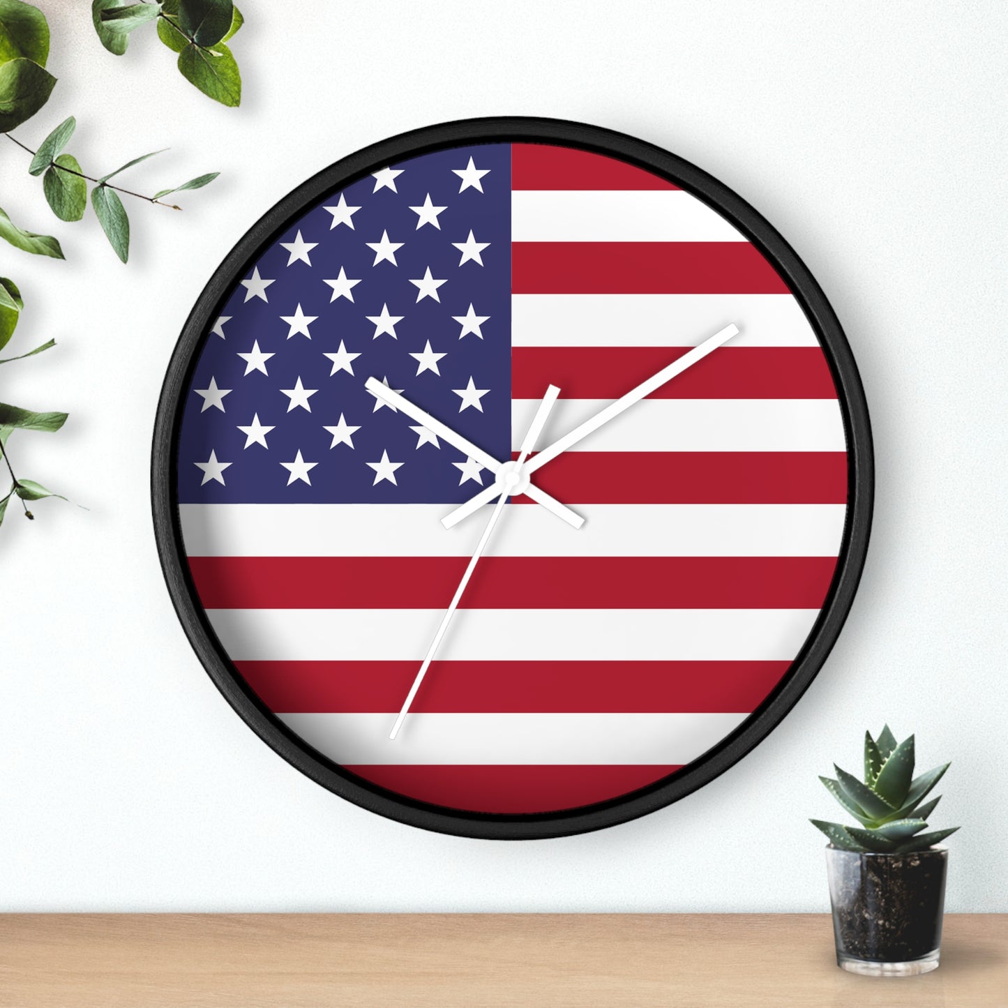 American Flag Wall Clock - Select from Black, White or Natural Wood Frame Color - Patriotic Design, Home Decor, USA Pride, Independence Day, Gifts for Him/Her, Office Decor