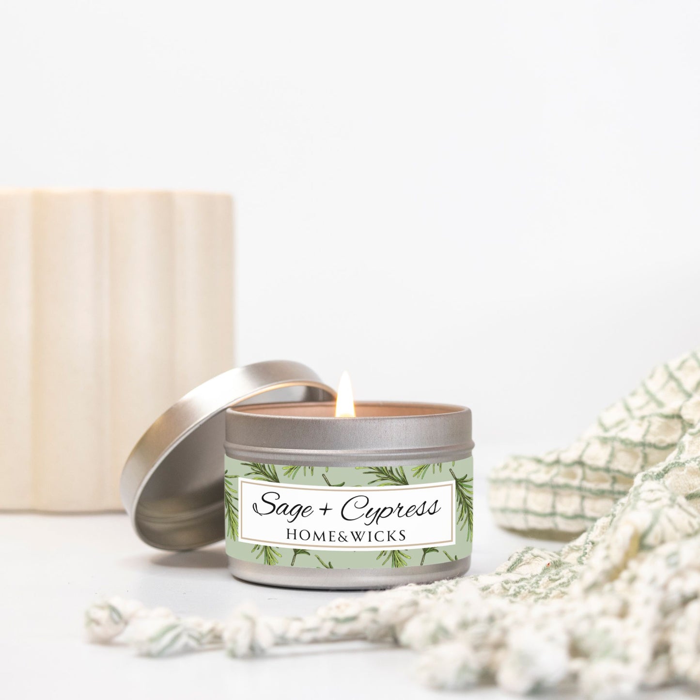 Sage & Cypress Coconut Soy Wax Candle, 4 oz. Silver Tin Jar with Lid - Aromatic Scented Candle, Captivating Scented Candle, Fall Candle