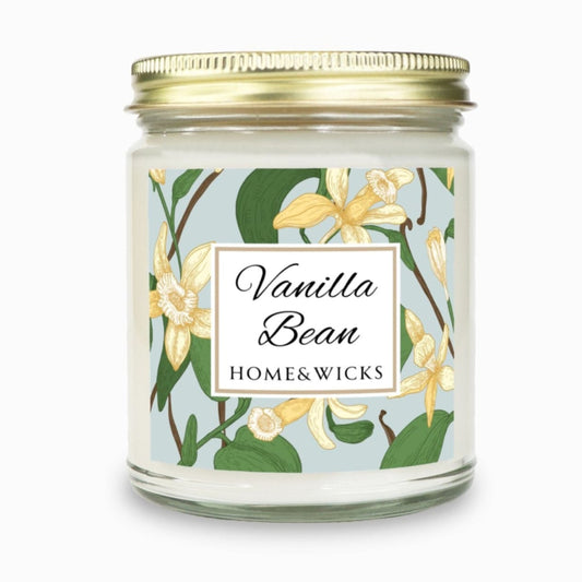 Vanilla Bean Coconut Apricot Wax Candle, 9 oz Amber Jar, Gold Lid - Relaxing Scent, Gift for Her, Vanilla Aromatherapy, Natural Coconut Wax
