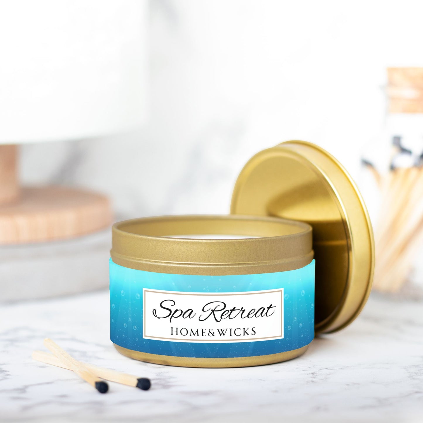 Spa Retreat Coconut Soy Wax Candle, 8 oz. Gold Tin Jar with Lid - Spa Scented Candle, Relaxation Candle, Aromatherapy