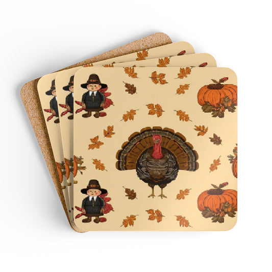 Thanksgiving Turkeys Coasters - Set of 4, Thanksgiving Coasters, Fall Table Decor, Coaster Gift Set, Cork Backed Coasters, Autumn Home Decor, Thanksgiving Drink Coasters
