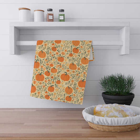 Pumpkin Garden Tea Towels- 18" x 30", 100% Cotton Twill - Fall Autumn Kitchen Towels, Cotton Pumpkin Kitchen Towels, Thanksgiving Tea Towel, Gift for Housewarming, Halloweeen Kitchen Towel - Priced per towel