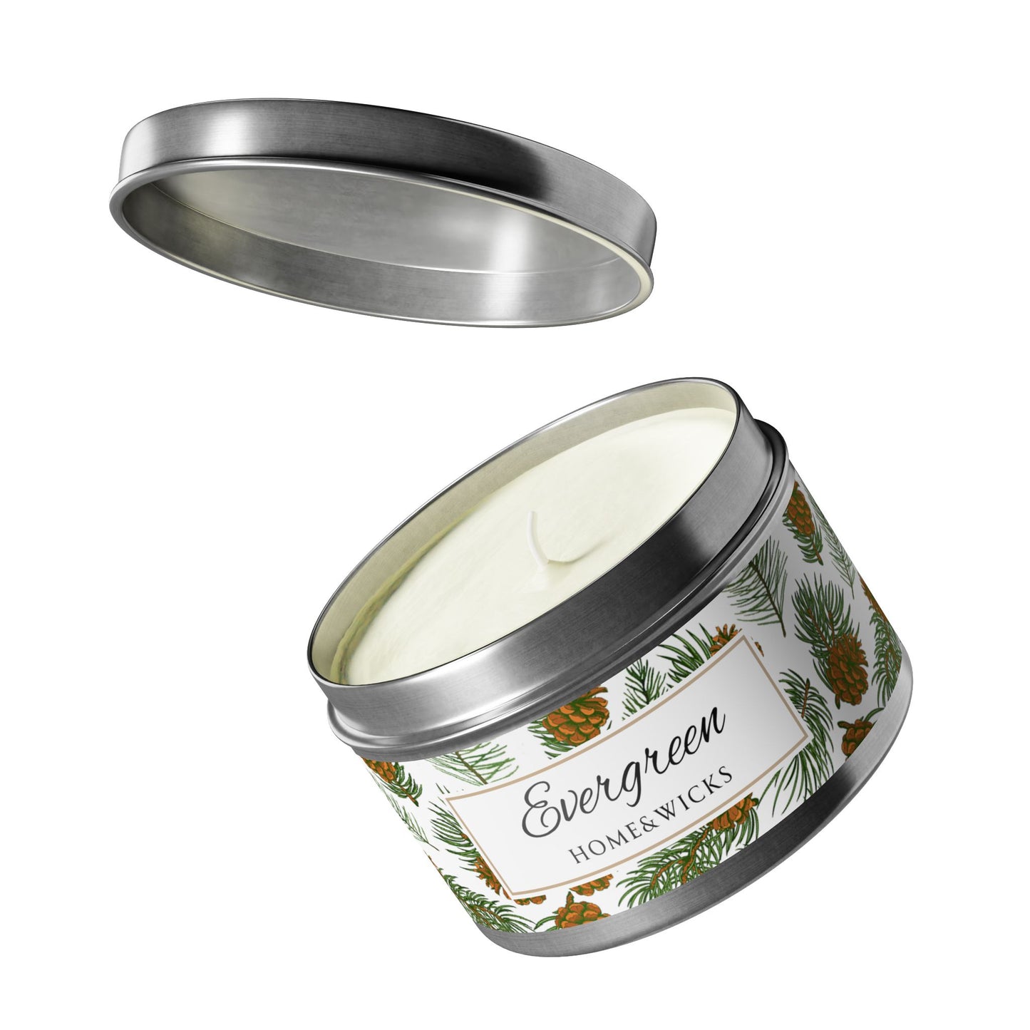 Evergreen Scented Coconut Soy Wax Candle, 8 oz. Silver Tin Jar with Lid - Winter Home Decor, Seasonal Candles for Holiday Celebrations, Christmas Candles
