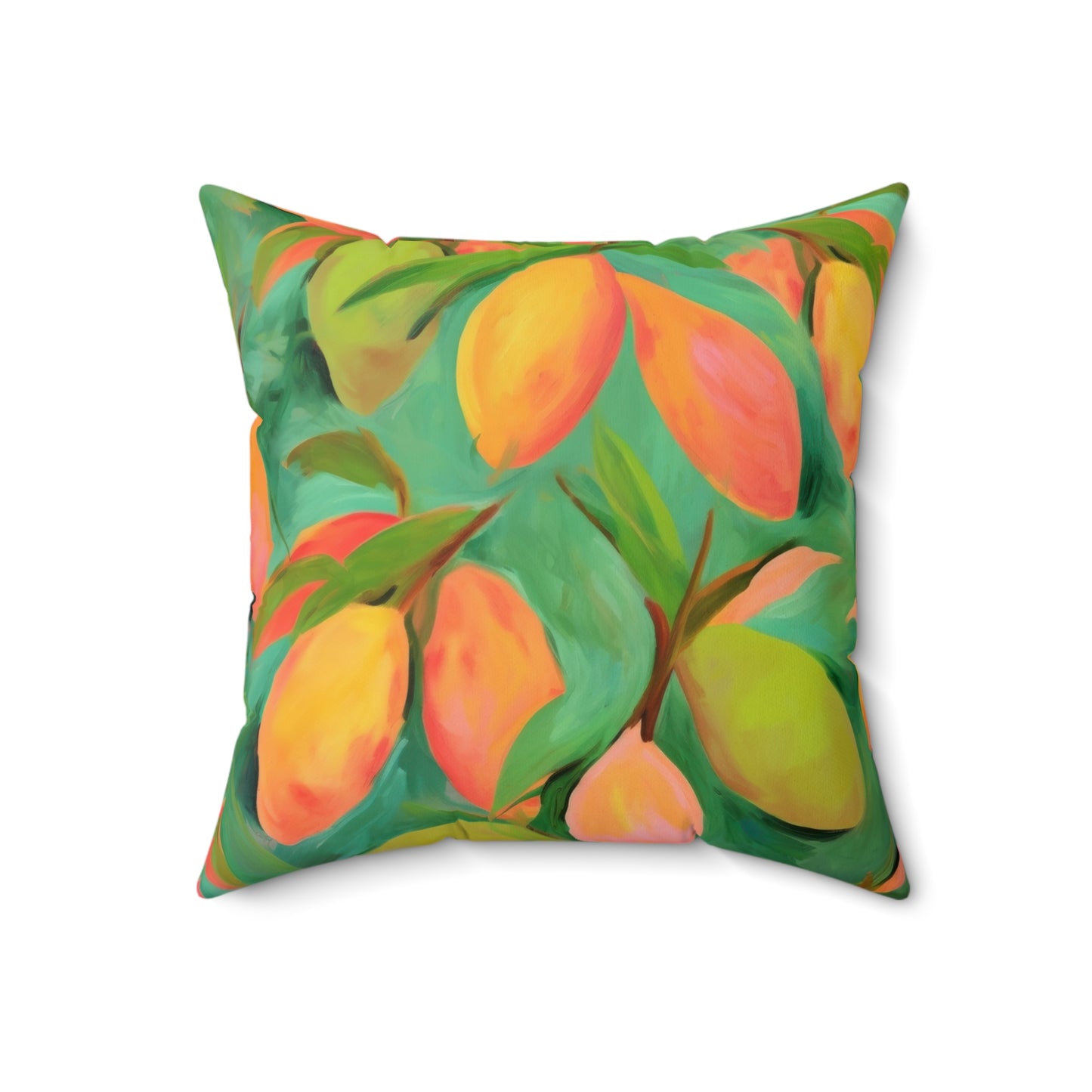 Mangoes Printed Square Pillow Cover with Insert -  Multiple Sizes (14"x14", 16"x16", 18"x18", 20"x20"), Includes insert and zipper closure