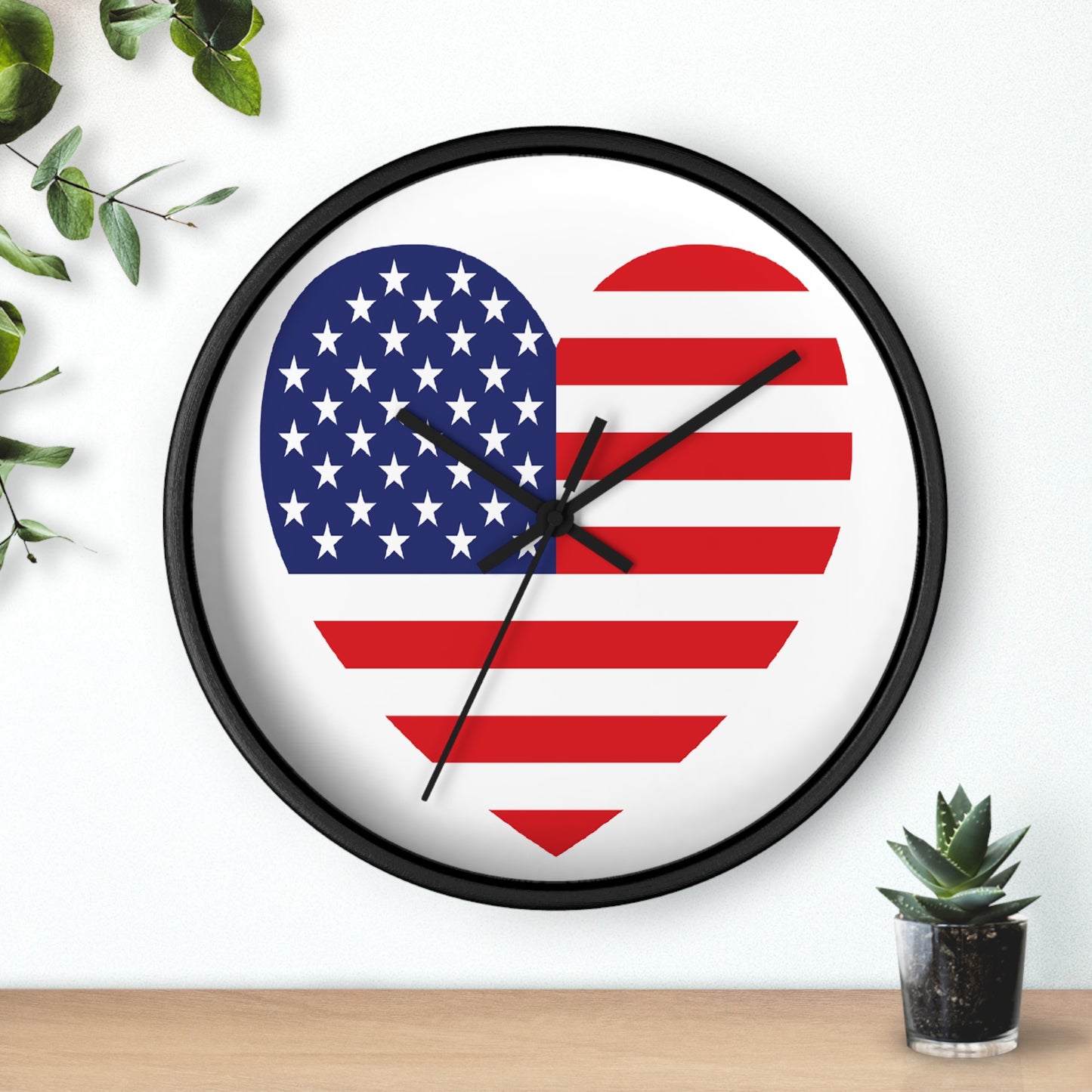 American Flag Heart - Select from Black, White or Natural Wood Color - Patriotic Heart Wall Clock | USA Love Home Decor, American Flag Clock, Gift for Veterans, Independence Day Celebration, Rustic Wall Art