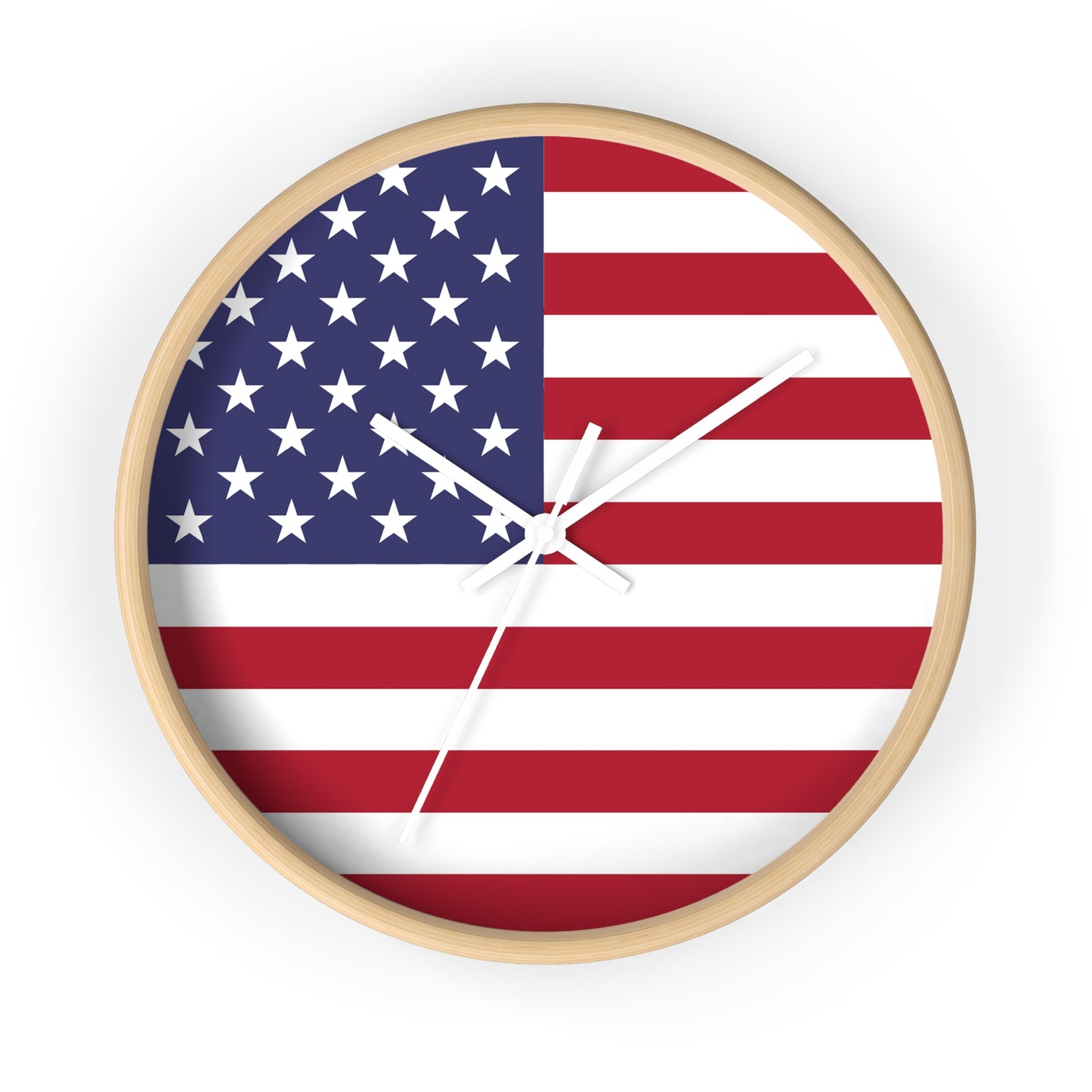 American Flag Wall Clock - Select from Black, White or Natural Wood Frame Color - Patriotic Design, Home Decor, USA Pride, Independence Day, Gifts for Him/Her, Office Decor
