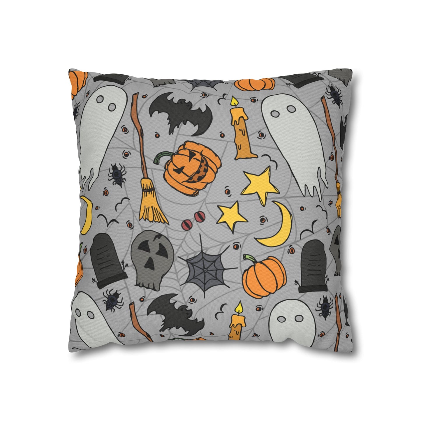 Halloween Fun Printed Square Pillow Cover (no insert) - Multiple Sizes (14"x14", 16"x16", 18"x18", 20"x20"), Includes insert and zipper closure - Halloween Ghosts Decorative Pillowcase, Spooky Home Decor, Halloween Accent Throw Pillowcase