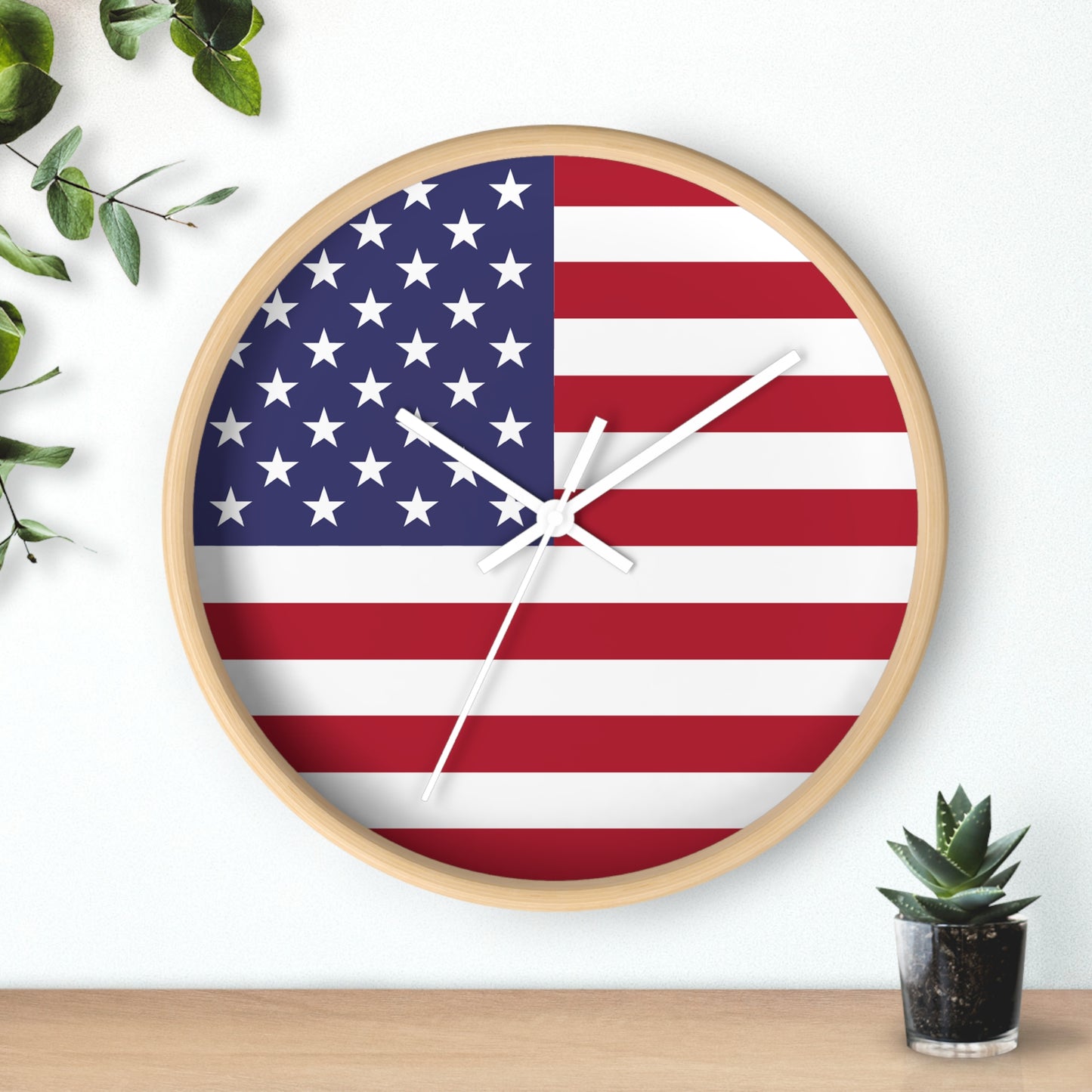 American Flag Wall Clock - Select from Black, White or Natural Wood Frame Color - Patriotic Design, Home Decor, USA Pride, Independence Day, Gifts for Him/Her, Office Decor