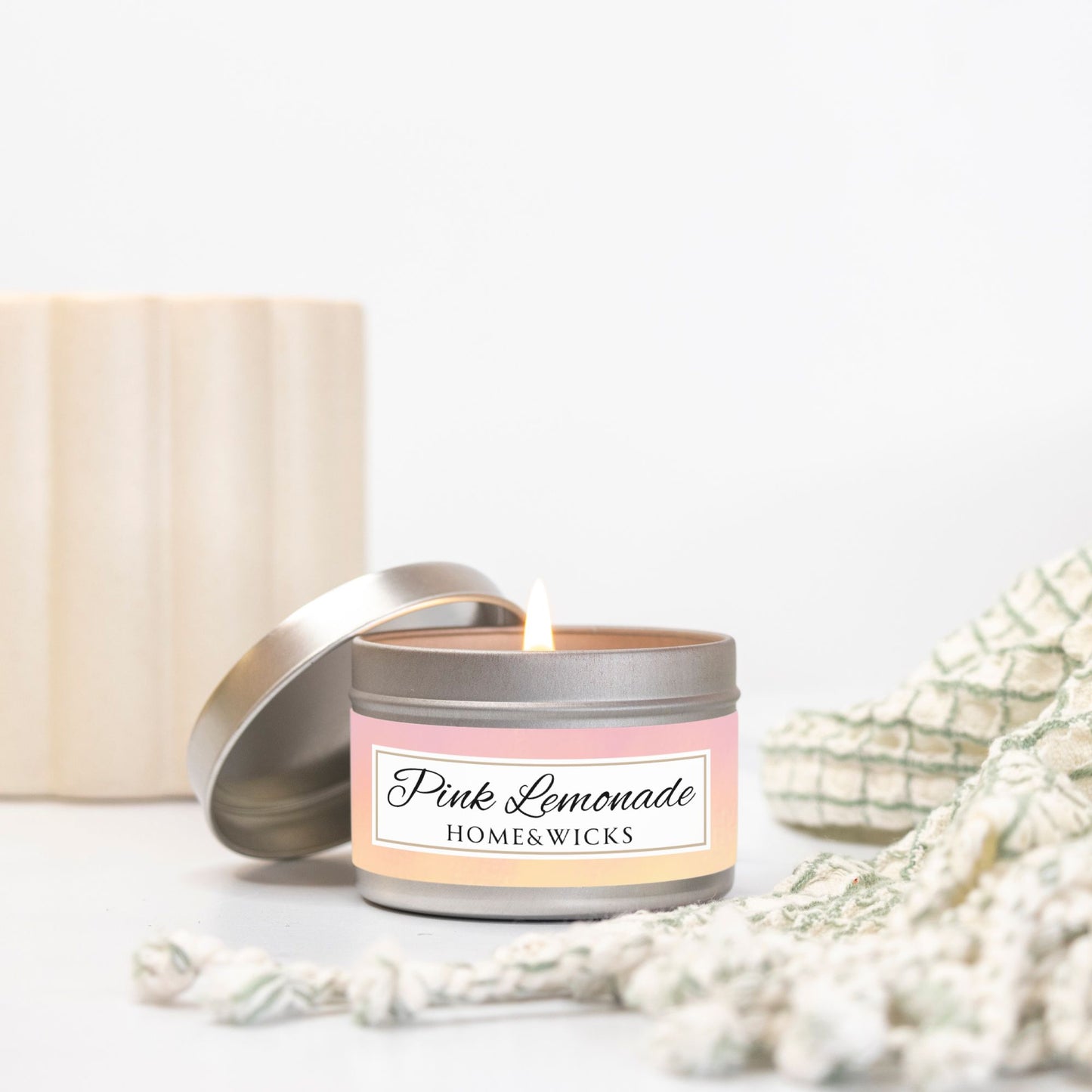 Pink Lemonade Scented Coconut Soy Wax Candle, 4 oz. Silver Tin Jar with Lid - Fruity Scented Candle, Gourmand Candle, Summer Decor