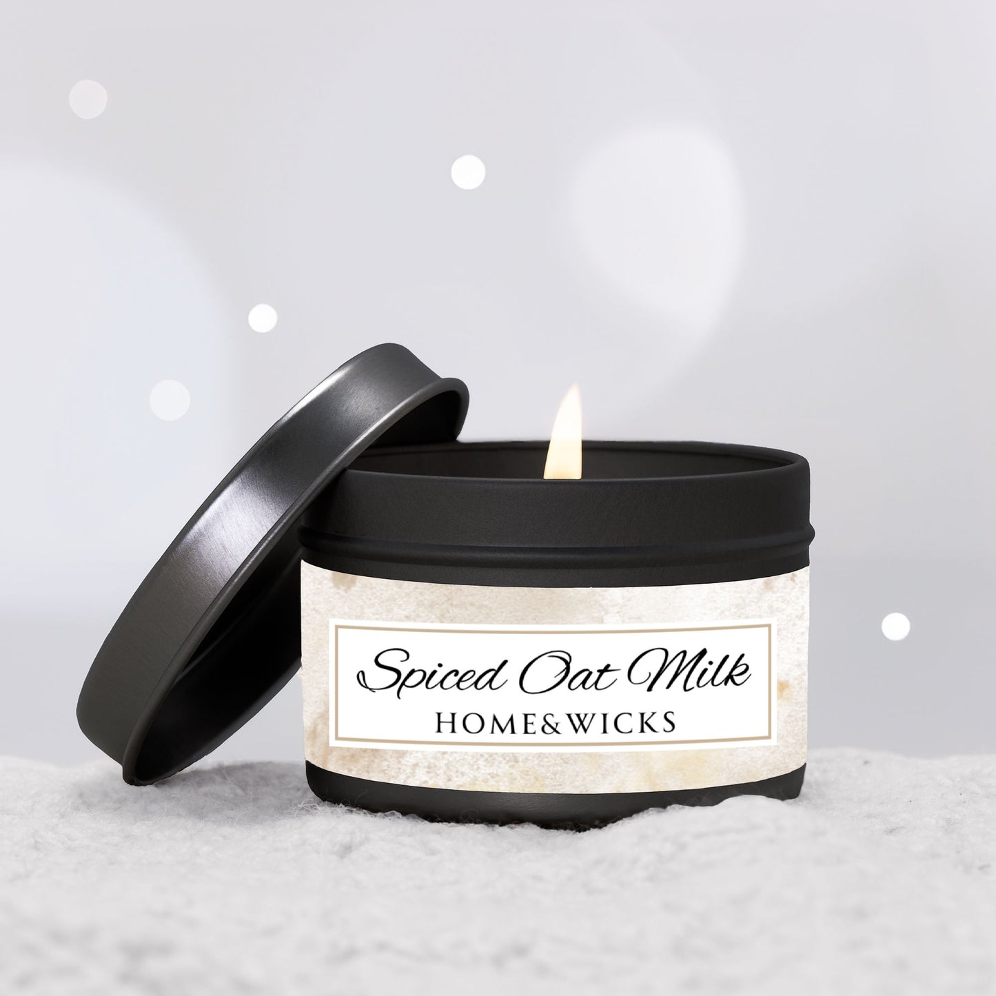 Spiced Oat Milk Scented Coconut Soy Wax Candle, 4 oz. Black Tin Jar with Lid - Cinnamon Scented Candle, Cozy Candle, Gourmand Spice Candle