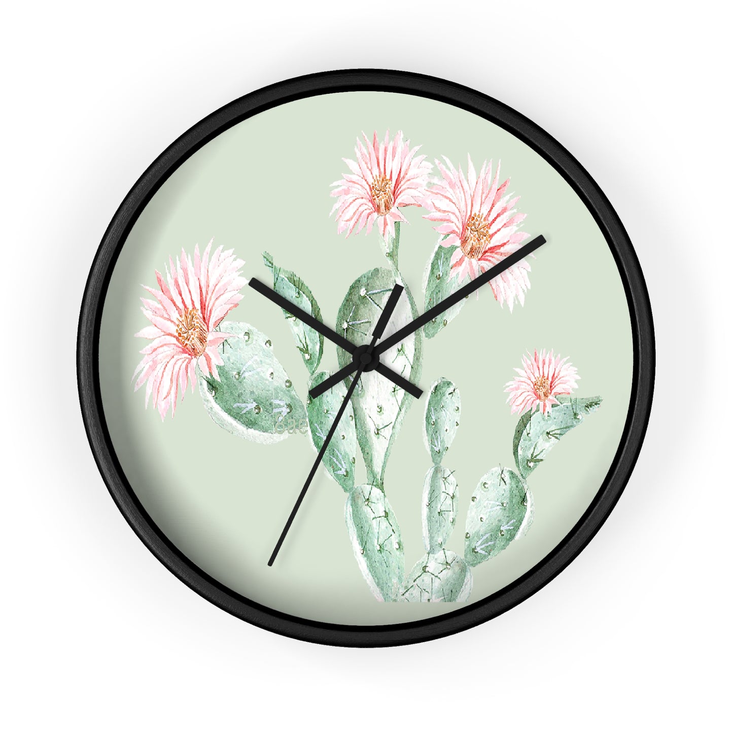 Cactus Flower Wall Clock - Select from Black, White or Natural Wood Color