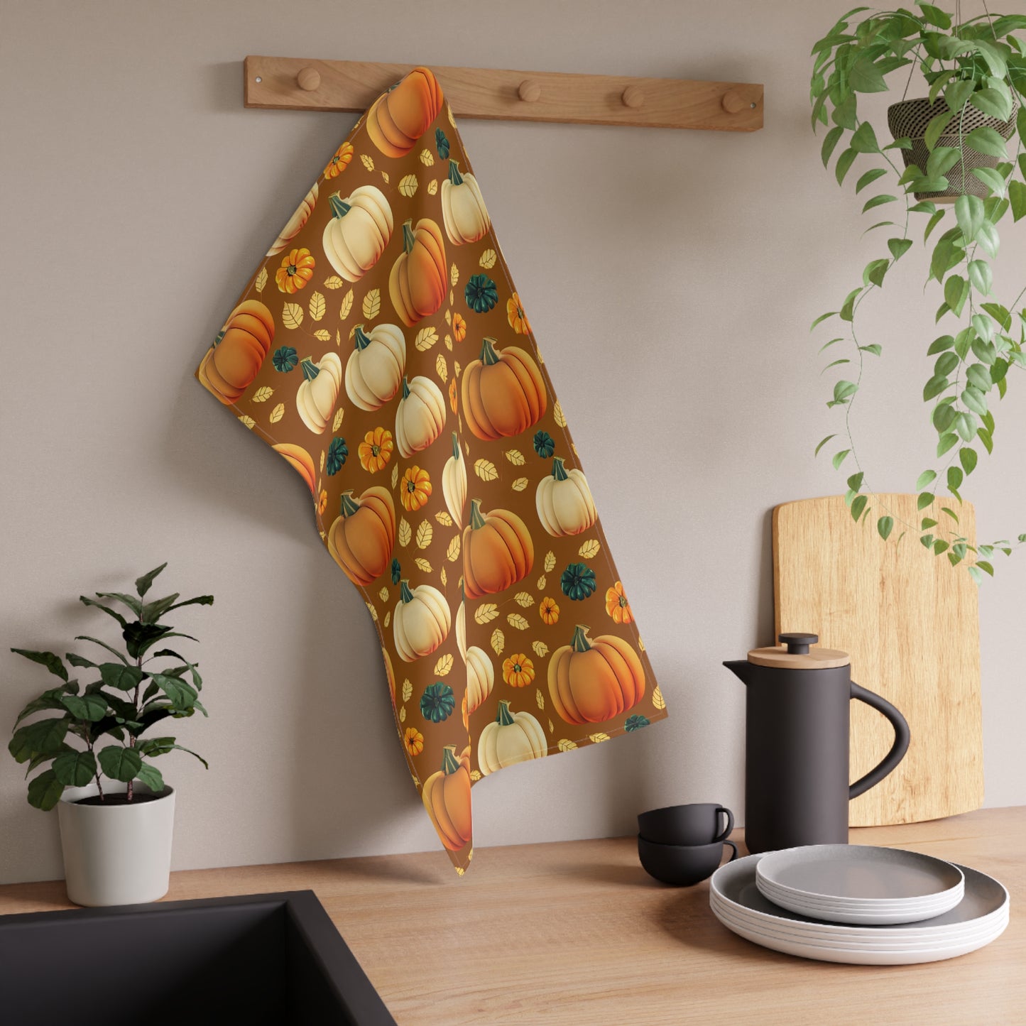 Fall Pumpkins Tea Towels - 18" x 30", 100% Cotton Twill - Fall Autumn Kitchen Towels, Cotton Pumpkin Kitchen Towels, Thanksgiving Tea Towel, Gift for Housewarming, Halloween Kitchen Towel - Priced per towel