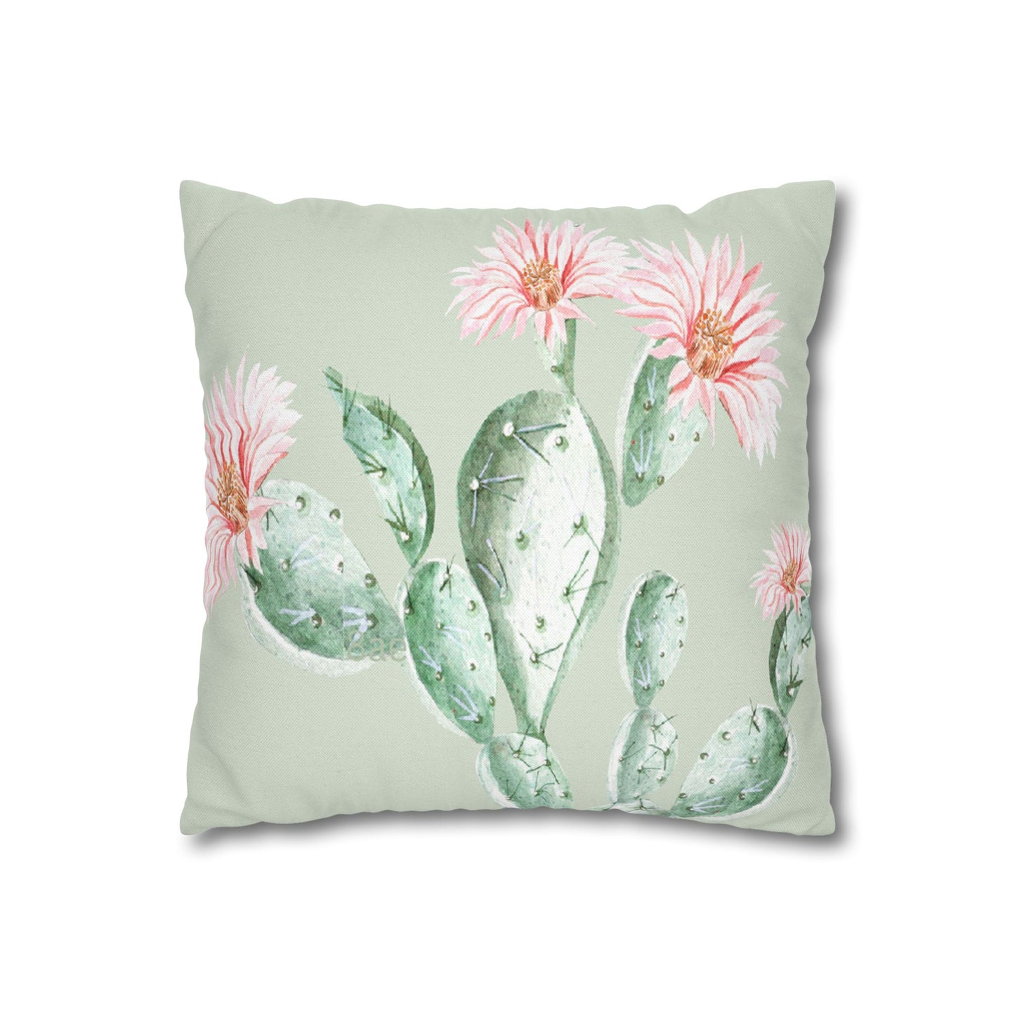 Cactus Flower Printed Square Pillow Cover (no insert) -  Multiple Sizes (14"x14", 16"x16", 18"x18", 20"x20"), Includes zipper closure