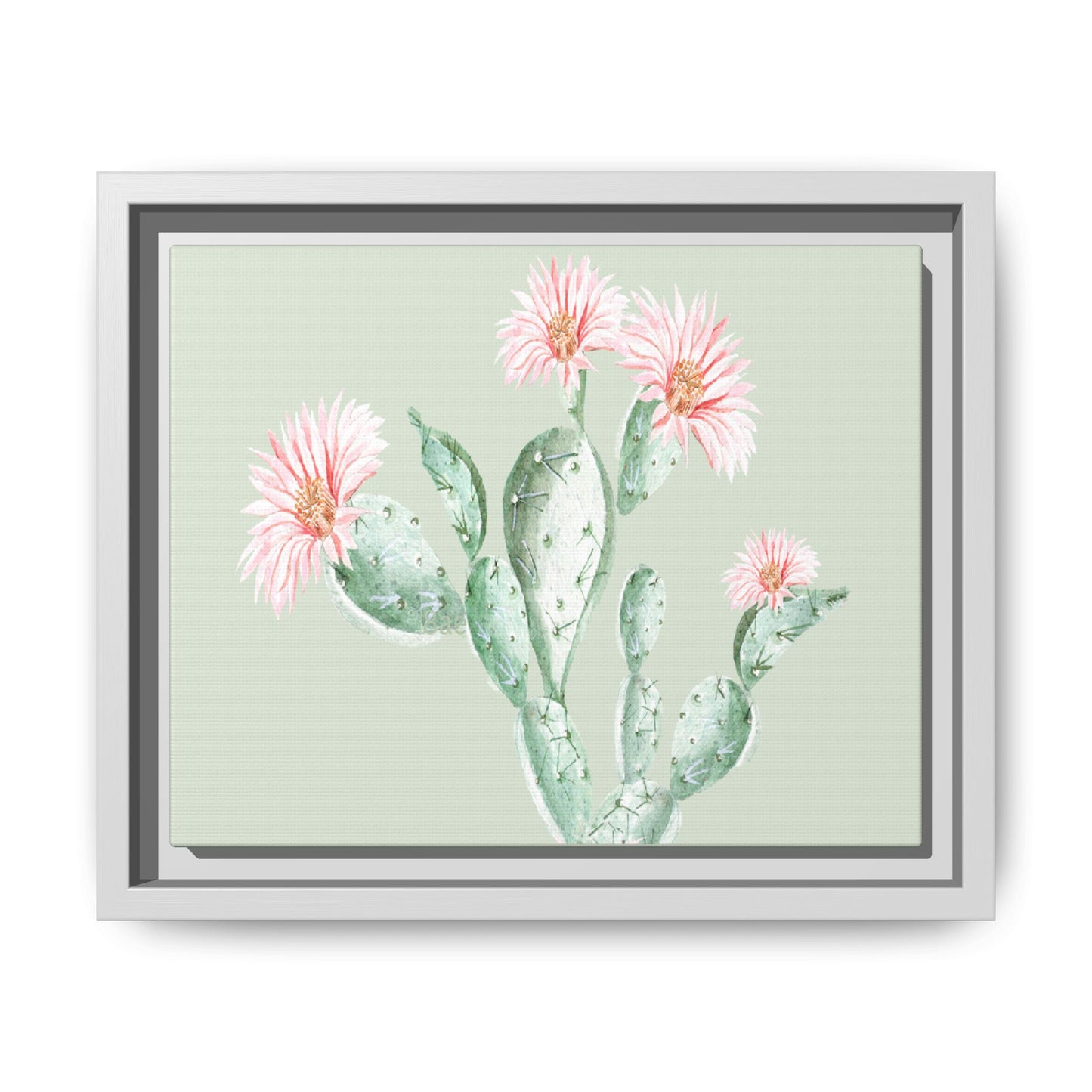 Cactus Flower Framed Matte Canvas Art - Multiple Frame Colors & Size Options