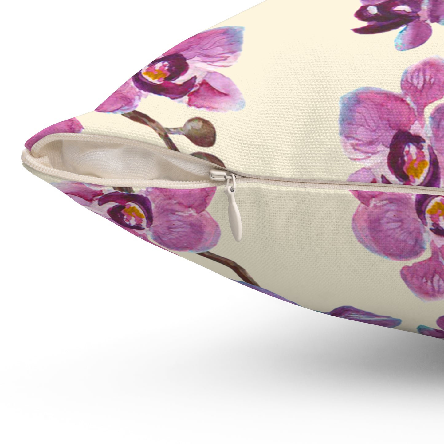 Vanilla Orchid Printed Square Pillow Cover with Insert -  Multiple Sizes (14"x14", 16"x16", 18"x18", 20"x20"), Includes insert and zipper closure